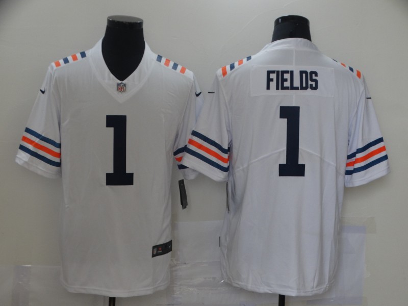 Men's Chicago Bears Justin Fields #1 White Jersey